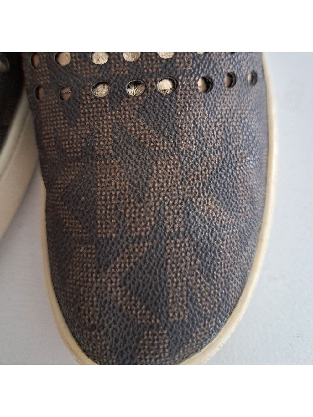 MK Michael KORS Keaton loafer shoes flats slip on laser cut out brown gold 6.5 - Picture 10 of 10